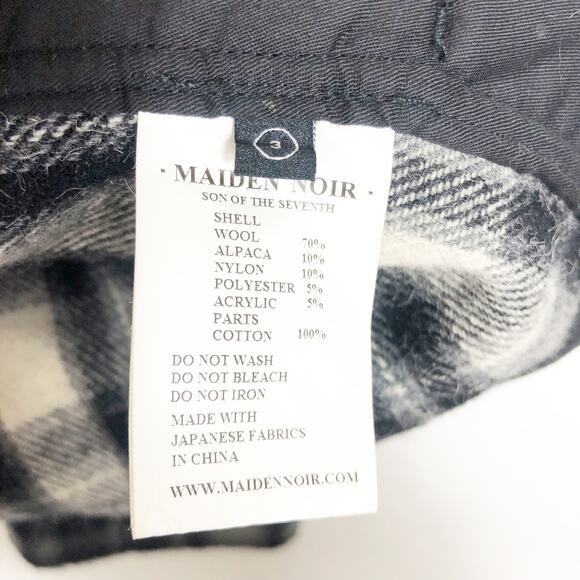 Maiden Noir Men’s Wool Alpaca Plaid Zip Jacket Large Black White Check Coat - Picture 6 of 13